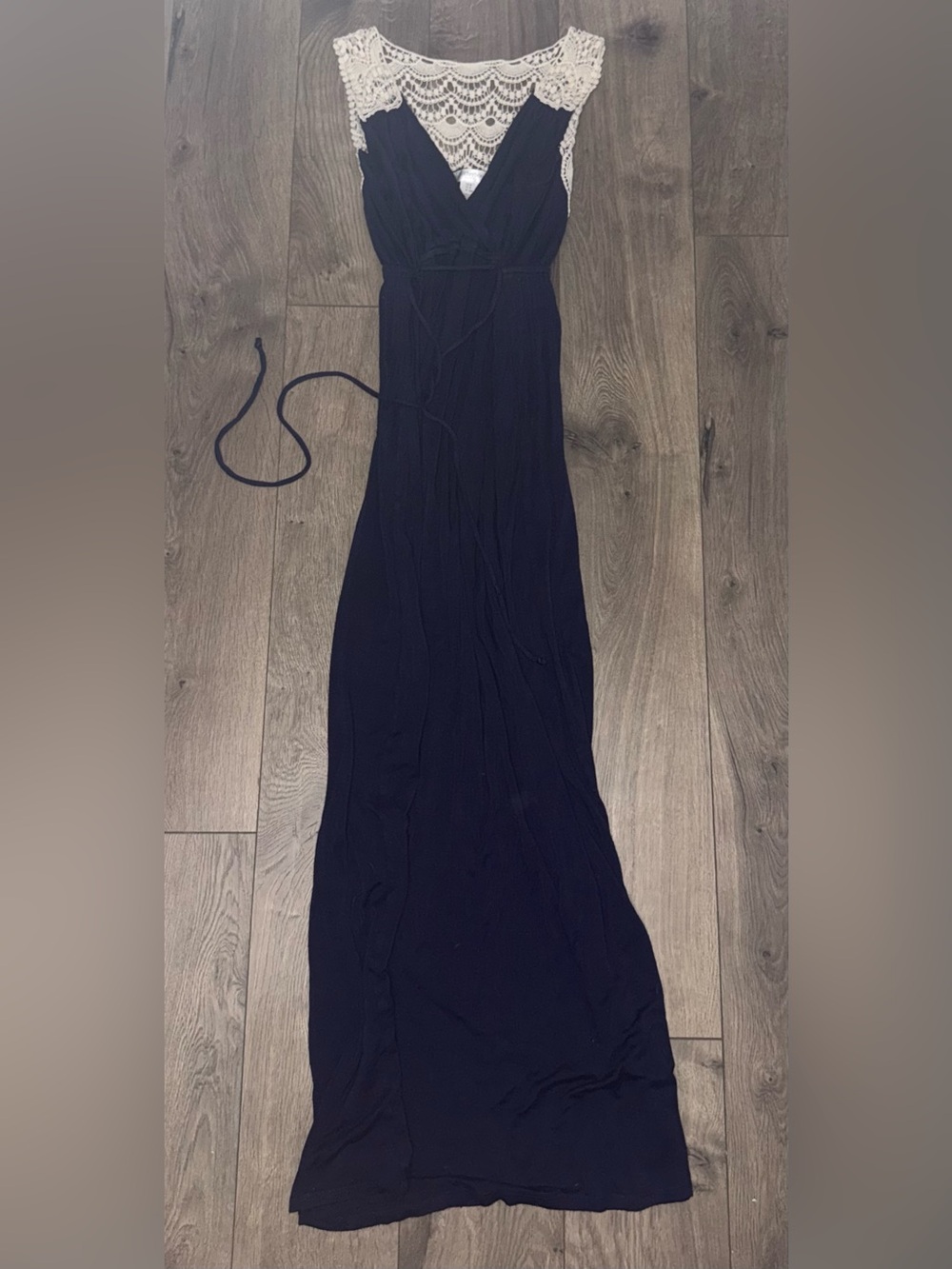 Motherhood Maternity Navy Maxi Dress with Cream Lace Yoke Detail